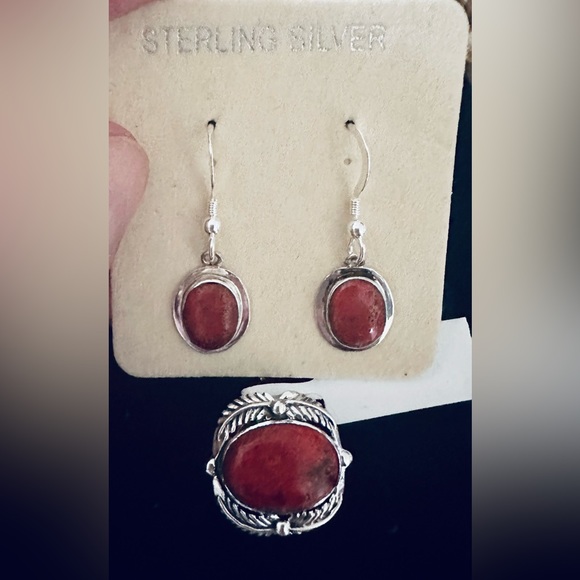 Plum Coral Solitaire Ring & matching Earrings in Sterling Silver (2 pc set) NWT - Picture 6 of 11